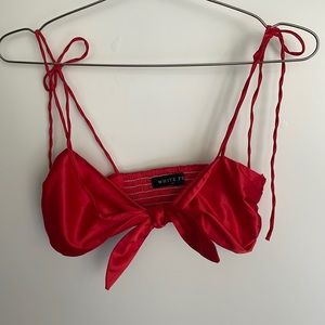 White Fox Red XS Crop Top w/ Front Tie